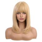 Peruca de cabelo sintético curto Bob 35 cm com franja cor loira