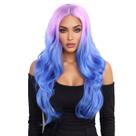 Peruca de cabelo sintético Ombre rosa a azul com 60 cm de comprimento com parte central