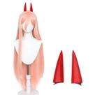 Peruca de cosplay Aicos longa rosa com chifres para mulheres e boné de peruca Peruca de cosplay Aicos longa rosa com chifres para mulheres e boné de peruca