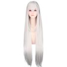 Peruca de cosplay Anime Silver White, cabelo liso, 100cm de comprimento