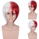 Peruca de cosplay Anime vermelha e branca Split Color 35cm Peruca de cosplay Anime vermelha e branca Split Color 35cm