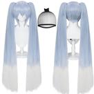 Peruca de cosplay ANOGOL azul claro gradiente branca 120 cm com boné