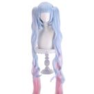 Peruca de cosplay azul claro rosa gradiente com cauda dupla com franja