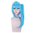 Peruca de cosplay azul claro sintética com rabo de cavalo longo 50cm