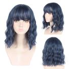 Peruca de cosplay azul ondulada Bob com franja para mulheres de 30 cm