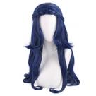 Peruca de cosplay azul profundo de 65 cm com design meio trançado