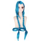 Peruca de cosplay azul trançada com 120 cm de comprimento sintética resistente ao calor