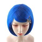 Peruca de cosplay Blue Bob Cut 30 cm com acessório de borboleta