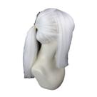 Peruca de cosplay branca curta com rabo de cavalo sintético de 35 cm resistente ao calor