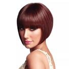 Peruca de cosplay Brown Bob Cut com franja de 28 cm sintética para adultos