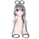 Peruca de cosplay, cinza prateada, longa, trançada, com laço duplo, top set Peruca de cosplay, cinza prateada, longa, trançada, com laço duplo, top set