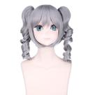 Peruca de cosplay cinza sintética com tranças duplas encaracoladas 40cm