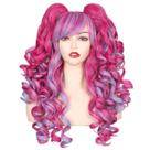 Peruca de cosplay ColorGround Long Curly com 2 rabos de cavalo rosa choque