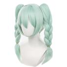 Peruca de cosplay com rabos de cavalo gêmeos trançados, verde menta claro, 45 cm