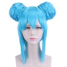 Peruca de cosplay curta azul claro, coque duplo de 50 cm sintético Peruca de cosplay curta azul claro, coque duplo de 50 cm sintético