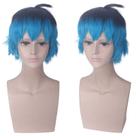 Peruca de cosplay curta azul com gradiente preto de 30 cm para todas as idades