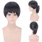 Peruca de cosplay curta Black Bob com franja frontal e rabo de cavalo