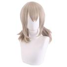 Peruca de cosplay curta loira com franja lateral de 35 cm de fibra sintética