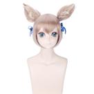 Peruca de cosplay curta loira com orelhas duplas com fitas azuis 30 cm H
