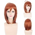 Peruca de cosplay curta marrom com franja e lindo cabelo de antena de 35 cm
