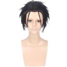 Peruca de cosplay curta, preta, cinza, espetada, 30 cm, resistente ao calor, sintético