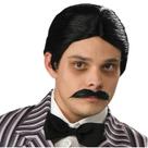 Peruca de cosplay curta preta com bigode para homens de 15 cm clássica
