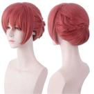 Peruca de cosplay curta trançada rosa com franja lateral resistente ao calor