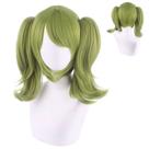 Peruca de cosplay curta verde claro com rabos de cavalo duplos de 35 cm para todas as idades