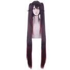 Peruca de cosplay de 120 cm de comprimento em gradiente marrom escuro com rabo de cavalo duplo