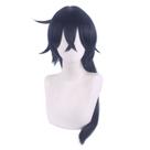 Peruca de cosplay de 80 cm de comprimento preta azul com franja em camadas e rabo de cavalo