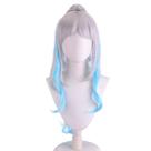Peruca de cosplay de anime cinza prateado com destaques em gradiente azul