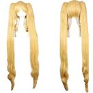 Peruca de cosplay de anime, loira longa, com rabos de cavalo duplos, 120 cm para todos
