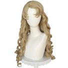 Peruca de cosplay de anime longa, loira, encaracolada, elegante, frontal, 66 cm