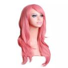 Peruca de cosplay de anime rosa longa e reta em camadas para todas as idades