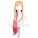 Peruca de cosplay de loira a rosa com gradiente longa reta com franja