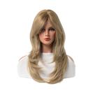 Peruca de cosplay de longa camada loira sintética de 70 cm com franja lateral