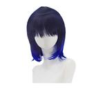 Peruca de cosplay de preto a azul com gradiente de 30 cm com franja para todas as idades
