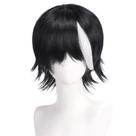 Peruca de cosplay em preto e branco destacada, curta e despenteada, 30 cm Peruca de cosplay em preto e branco destacada, curta e despenteada, 30 cm