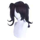Peruca de cosplay genérica curta de 35 cm com rabo de cavalo duplo preto com franja