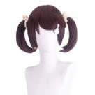 Peruca de cosplay genérica, curta, marrom, com rabos de cavalo duplos, 35 cm de calor