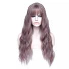 Peruca de cosplay genérica lavanda longa ondulada de 70 cm com franja