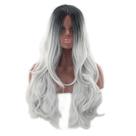 Peruca de cosplay genérica preta a prata cinza ombre longa ondulada