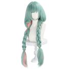 Peruca de cosplay genérica verde menta longa 98 cm com tranças duplas