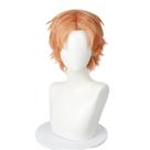 Peruca de cosplay laranja, curta, bagunçada, penteado despenteado de 20 cm