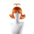 Peruca de cosplay laranja curta encaracolada com rabo de cavalo superior 35cm