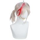 Peruca de cosplay loira com rabo de cavalo curto com destaque vermelho de 35 cm