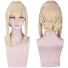 Peruca de cosplay, loira, coque trançado com franja, 45 cm, sintético Peruca de cosplay, loira, coque trançado com franja, 45 cm, sintético