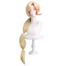 Peruca de cosplay, loira, rabo de cavalo comprido com mechas vermelhas, 100cm