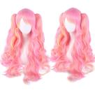 Peruca de cosplay Lolita longa encaracolada rosa e amarela 68cm