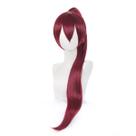 Peruca de cosplay longa com rabo de cavalo vermelho escuro com franja central de 80 cm